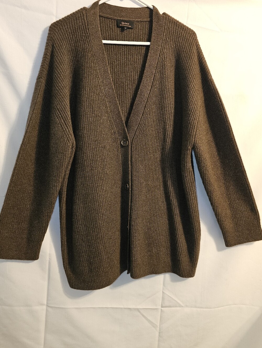 QUINCE Mongolian Cashmere 2.0 Oversized Boyfriend Cardigan Sweater Brown LARGE - Picture 4 of 10